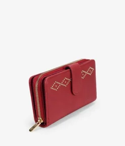 Femme Bosanova Portefeuilles | Grand portefeuille rouge avec clous, fermeture éclair et bouton.