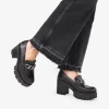 Bosanova Chaussures Et Mocassins | Mocassins en cuir noir avec chaîne