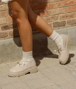 Bosanova Chaussures Et Mocassins | Mocassins en cuir verni beige avec plateforme