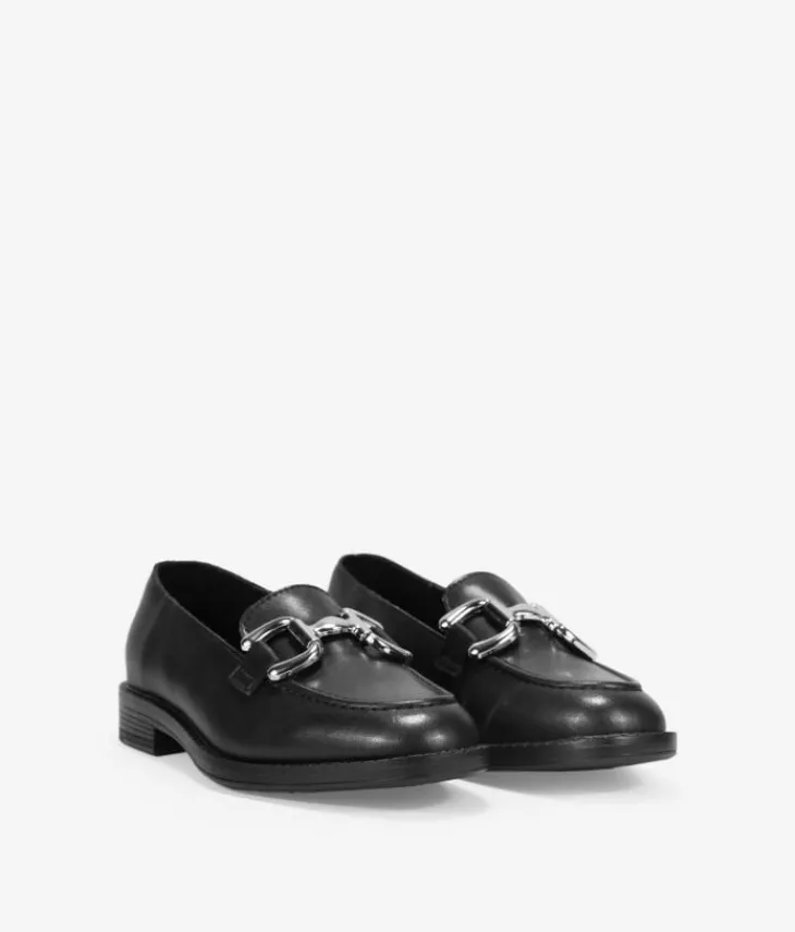 Bosanova Chaussures En Cuir | Chaussures Et Mocassins | Mocassins plats en cuir noir avec détail métallisé