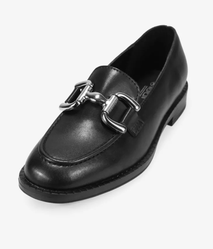 Bosanova Chaussures En Cuir | Chaussures Et Mocassins | Mocassins plats en cuir noir avec détail métallisé