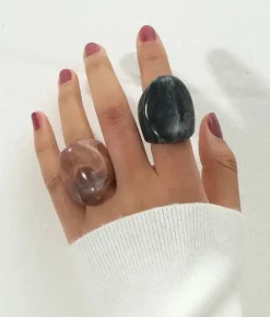 Bosanova Bagues | Pack de deux bagues en résine noire et marron