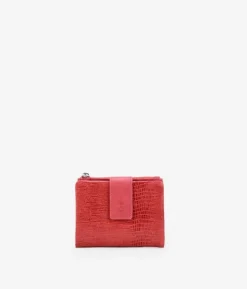 Femme Bosanova Portefeuilles | Petit portefeuille en cuir imprimé animalier rouge avec zip et bouton