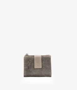 Femme Bosanova Portefeuilles | Petit portefeuille en cuir taupe imprimé animalier avec zip et bouton