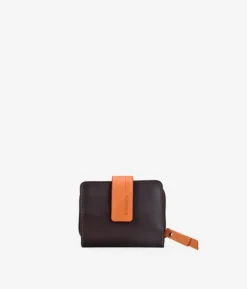 Femme Bosanova Portefeuilles | Petit portefeuille en cuir marron à rabat orange