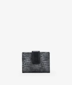 Femme Bosanova Portefeuilles | Petit portefeuille en cuir noir imprimé argenté