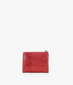 Femme Bosanova Portefeuilles | Petit portefeuille en cuir imprimé animalier rouge avec zip et bouton