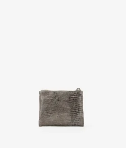 Femme Bosanova Portefeuilles | Petit portefeuille en cuir taupe imprimé animalier avec zip et bouton