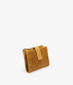Femme Bosanova Portefeuilles | Petit portefeuille en cuir jaune imprimé animal avec fermeture éclair et bouton