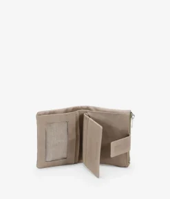 Femme Bosanova Portefeuilles | Petit portefeuille en cuir taupe imprimé animalier avec zip et bouton