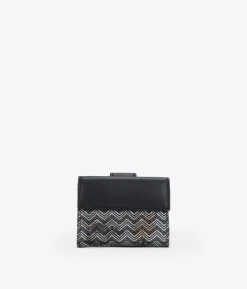Femme Bosanova Portefeuilles | Petit portefeuille en cuir noir avec imprimé métallisé