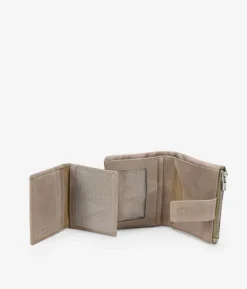 Femme Bosanova Portefeuilles | Petit portefeuille en cuir taupe imprimé animalier avec zip et bouton