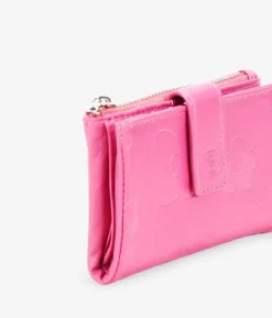 Femme Bosanova Portefeuilles | Petit portefeuille en cuir rose avec fermeture éclair et compartiments
