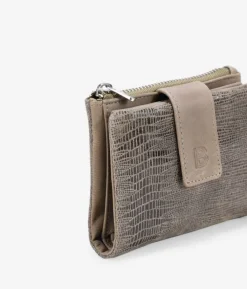 Femme Bosanova Portefeuilles | Petit portefeuille en cuir taupe imprimé animalier avec zip et bouton