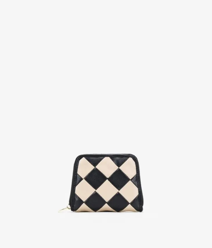 Femme Bosanova Porte-monnaie | Petit sac à main avec losanges noirs et beiges et fermeture éclair