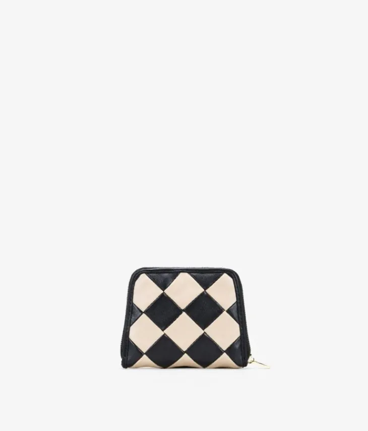 Femme Bosanova Porte-monnaie | Petit sac à main avec losanges noirs et beiges et fermeture éclair