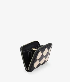 Femme Bosanova Porte-monnaie | Petit sac à main avec losanges noirs et beiges et fermeture éclair