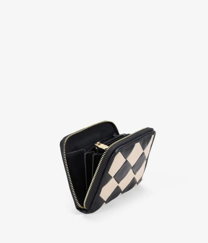 Femme Bosanova Porte-monnaie | Petit sac à main avec losanges noirs et beiges et fermeture éclair