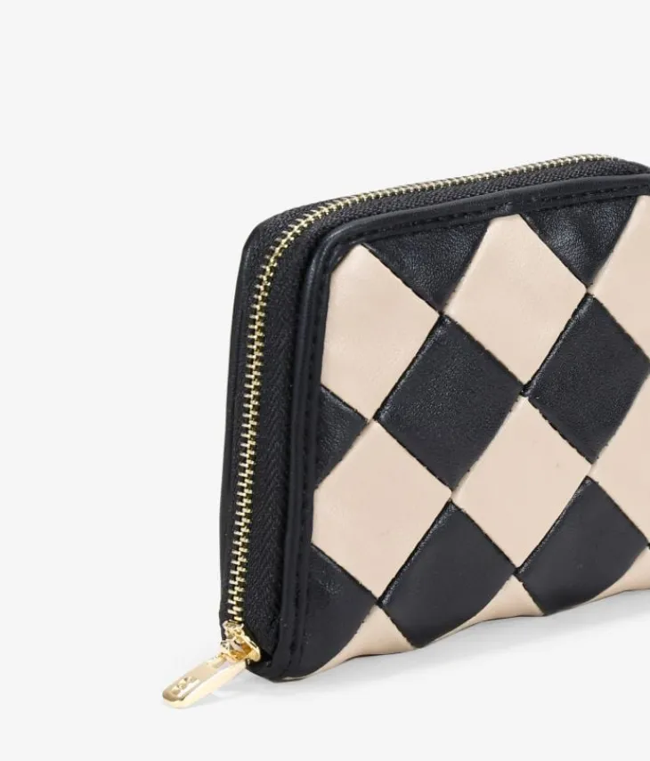 Femme Bosanova Porte-monnaie | Petit sac à main avec losanges noirs et beiges et fermeture éclair
