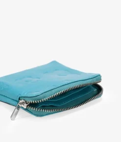 Femme Bosanova Porte-monnaie | Petit sac à main en cuir bleu avec fleurs et fermeture éclair