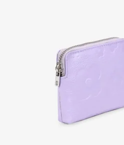 Femme Bosanova Porte-monnaie | Petit sac à main en cuir lilas avec fleurs et fermeture éclair