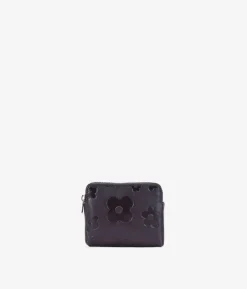 Femme Bosanova Porte-monnaie | Petit sac à main en cuir marron avec fleurs et fermeture éclair