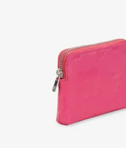 Femme Bosanova Porte-monnaie | Petit sac à main en cuir rose avec fleurs et fermeture éclair