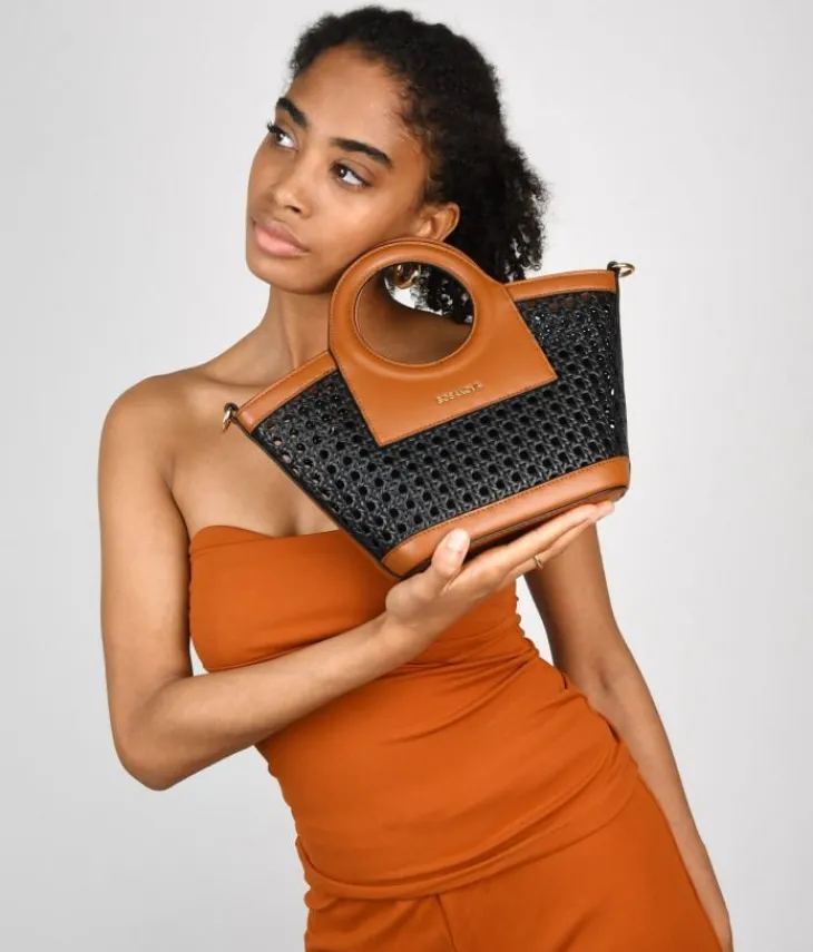 Bosanova Sacs À Bandoulière | Sacs Raphia Et Crochet | Petit sac à main noir avec filet en osier