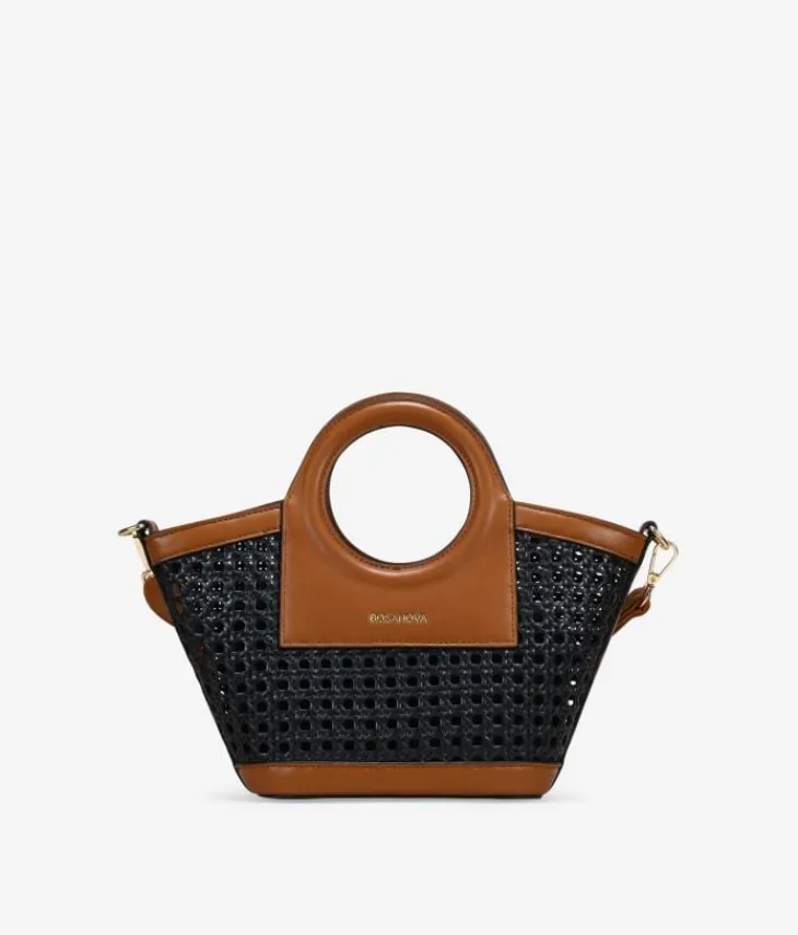 Bosanova Sacs À Bandoulière | Sacs Raphia Et Crochet | Petit sac à main noir avec filet en osier