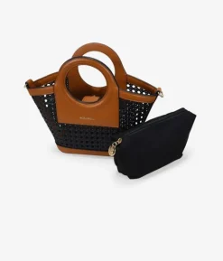Bosanova Sacs À Bandoulière | Sacs Raphia Et Crochet | Petit sac à main noir avec filet en osier