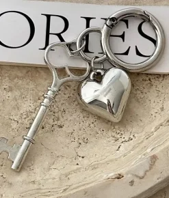 Bosanova Charms | Porte-clés clé et coeur en argent