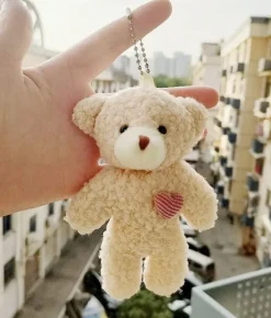 Bosanova Charms | Porte-clés ours en peluche beige avec coeur