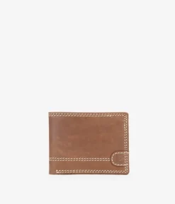 Homme Bosanova Portefeuilles | Portefeuille américain en cuir marron avec coutures sans bourse