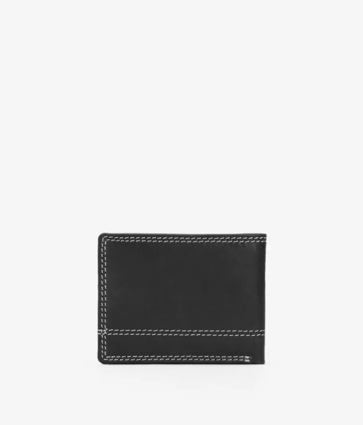 Homme Bosanova Porte-monnaie Homme | Portefeuilles | Portefeuille américain en cuir noir avec coutures et porte-monnaie