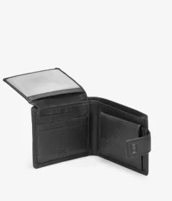 Homme Bosanova Portefeuilles | Porte-monnaie Homme | Portefeuille américain en cuir noir avec rabat et porte-monnaie