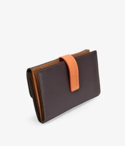 Femme Bosanova Portefeuilles | Portefeuille en cuir marron avec rabat orange