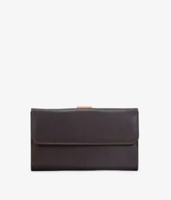 Femme Bosanova Portefeuilles | Portefeuille en cuir marron avec rabat orange