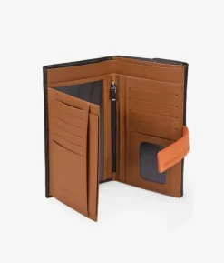 Femme Bosanova Portefeuilles | Portefeuille en cuir marron avec rabat orange