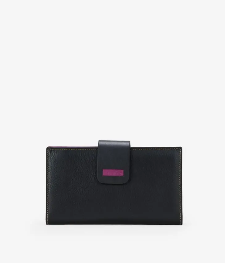 Femme Bosanova Portefeuilles | Portefeuille en cuir noir à deux rabats