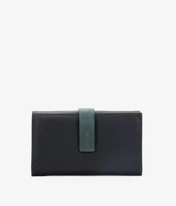 Femme Bosanova Portefeuilles | Portefeuille en cuir noir avec rabat vert