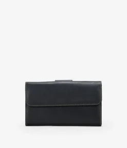 Femme Bosanova Portefeuilles | Portefeuille en cuir noir à deux rabats