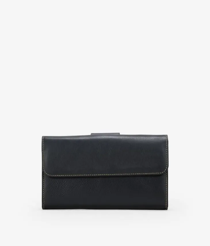 Femme Bosanova Portefeuilles | Portefeuille en cuir noir à deux rabats