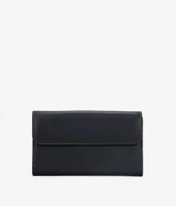Femme Bosanova Portefeuilles | Portefeuille en cuir noir avec rabat vert