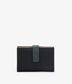 Femme Bosanova Portefeuilles | Portefeuille moyen en cuir noir à rabat vert