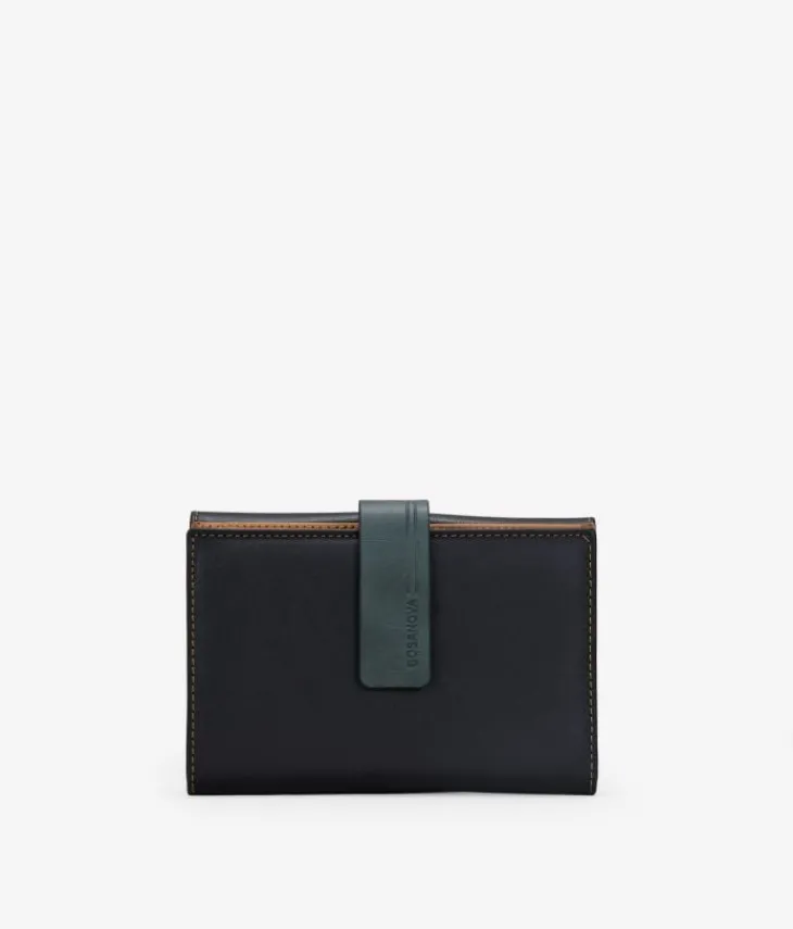 Femme Bosanova Portefeuilles | Portefeuille moyen en cuir noir à rabat vert