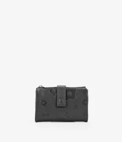 Femme Bosanova Portefeuilles | Portefeuille moyen en cuir noir avec fermeture éclair et compartiments