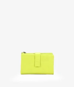 Femme Bosanova Portefeuilles | Portefeuille moyen en cuir vert citron avec fermeture éclair et compartiments