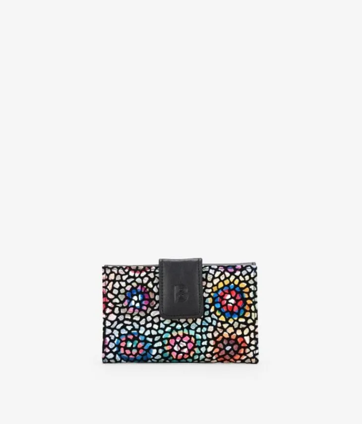 Femme Bosanova Portefeuilles | Portefeuille moyen en cuir noir avec imprimé