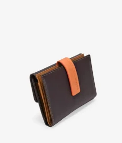 Femme Bosanova Portefeuilles | Portefeuille moyen en cuir marron à rabat orange