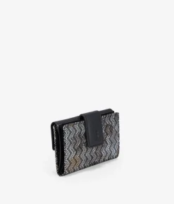 Femme Bosanova Portefeuilles | Portefeuille moyen en cuir noir avec imprimé métallisé
